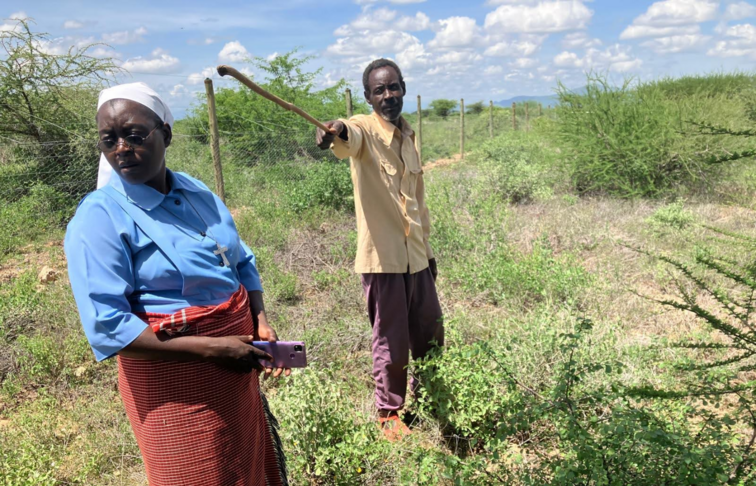 Simon, the area manager and Sister Rose at the 6 acre farm where he helped the team identify indigenous species.